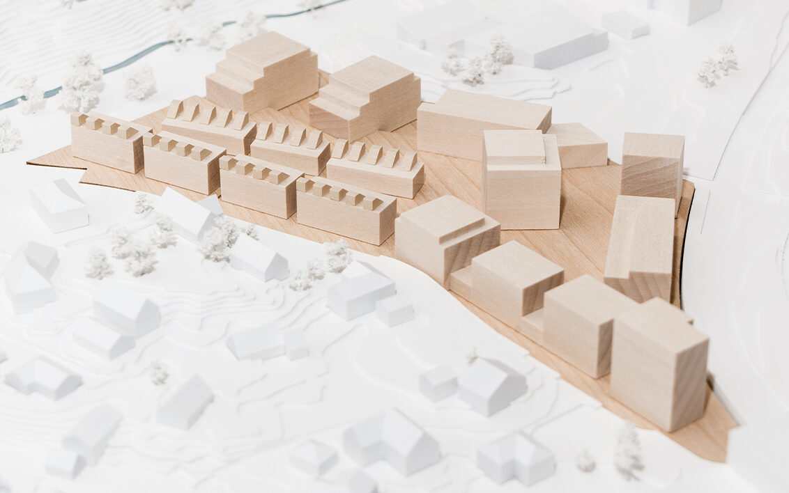 Architectural model conceptual wood white scale 1000